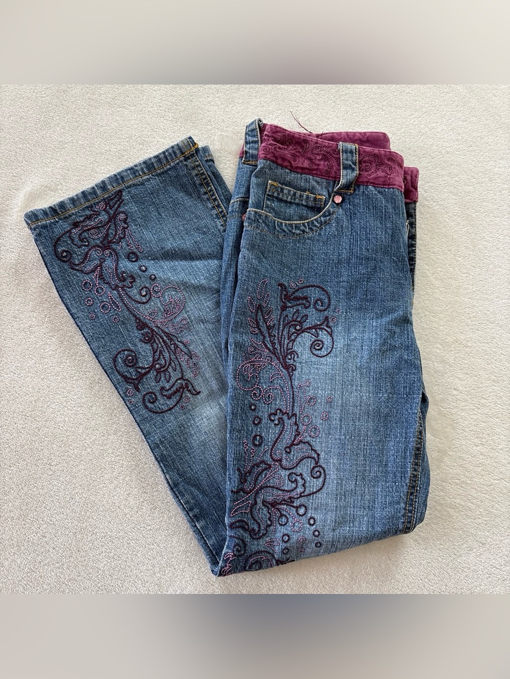 Y2K Vintage Mary Kate and Ashley Embroidered Floral Flare Jeans Size 10 Girls